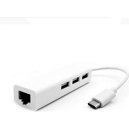 50 pcs 3 Ports USB 3.0 HUB Type C to RJ45 100Mbps Ethernet LAN Adapter Data Type-C Wired Network Card High Speed For Macbook