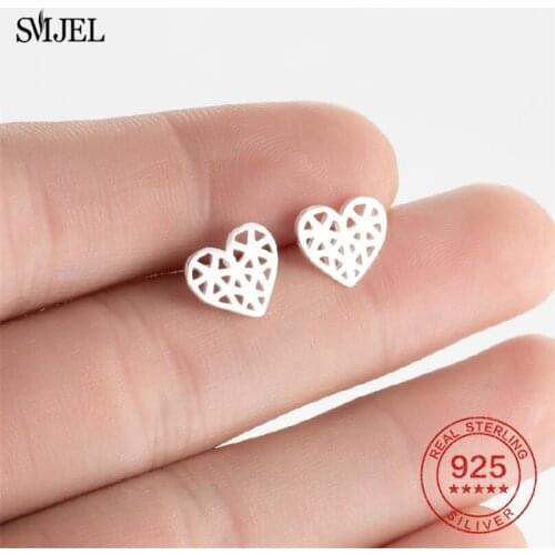 Bohemian Heart Stud Earrings For Women Wedding Jewelry Vintage 925 Sterling Silver Earings Fashion Small Love Letter Jewelry
