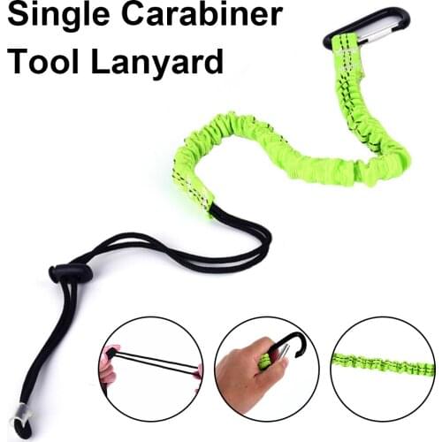 Climbing Rope Single Carabiner Tool Lanyard Safety Elastic Tool Lanyard with Single Carabiner and Adjustable Loop for Climbing