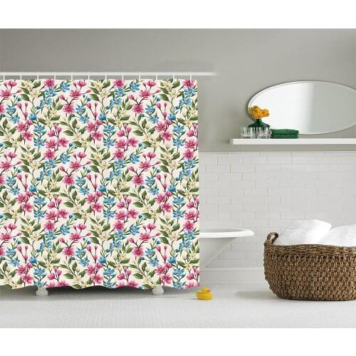 Spring Flowers Decor Shower Curtain Blooming Flowers Bouquet Pattern Bath Curtains For Bathroom Bathtub