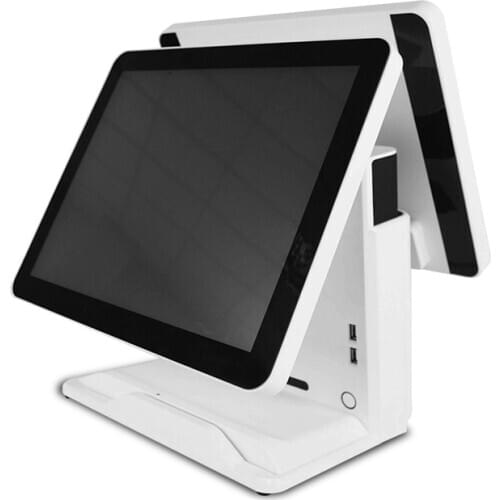 Factory sales POS system for restaurants dual screen 15+15 flat screen 4G/64G POS terminal computer desktop cash register