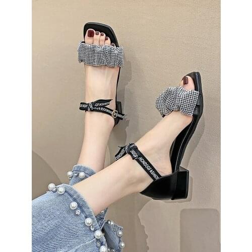 Womens sandals 2021 new summer rhinestones all-match gentle and thick-heeled Roman shoes