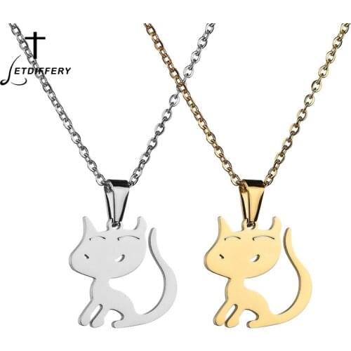 Letdiffery Cute Charm Animal Cat Pendant&Necklace For Women Fashion Jewelry Stainless Steel Pet Necklace Party Gift