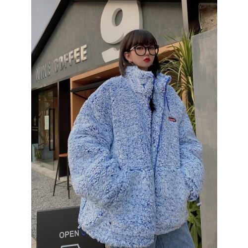 Jasmine blue cashmere coat womens new loose, retro and thickened cotton trend in winter 2020