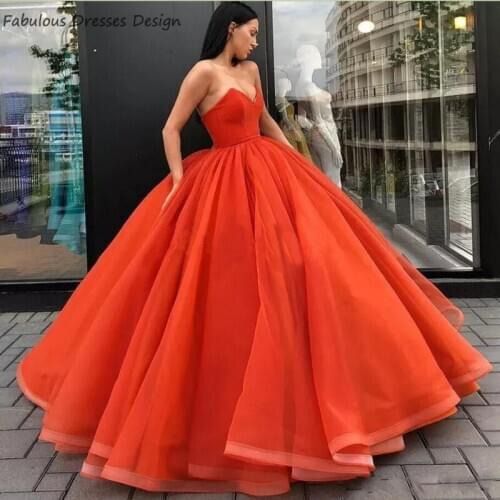 Sexy Strapless V Neck Prom Dresses Long Orange Backless Ball Gown Evening Dress Party For Women Vestido De Festa
