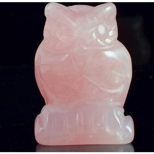 1.5 Inch owl Figurines handmade natural rose quartz crystal owl statue Craft Carved Natural Stone mineral Mini Animals Statue