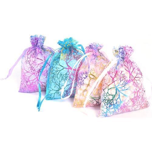 10/50pcs Sheer Coralline Organza Jewelry Pouch 7x9cm,9x12cm,10x15cm,13x18cm White Blue Organza Bag Jewelry Packaging Pouches