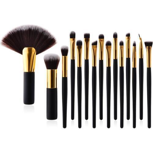 15pcs Pro Makeup Eye Brushes Eyeshadow Brow Eyeliner Lip Brand Make Up Brush Big Powder Fan Highlighter Pincel Maquiagem Black