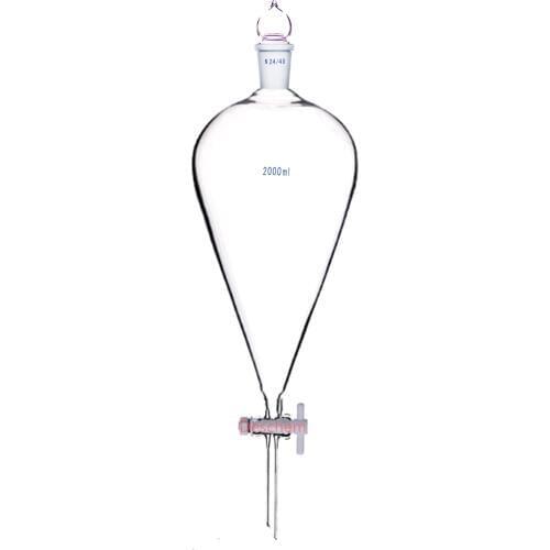 2000ml,24/40,Glass Pyriform Separatory Funnel,2L,PTFE Stopcock,Drop Tube,Labware