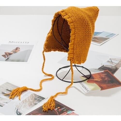 2020 Casual Autumn Winter Womens Earflap Hat Warm Cute Knitted Beanie Cap Style Earmuffs Girl Material Model Number Gender