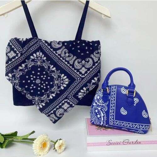2021 fashion printing pu leather women bandana handbags ladies shoulder hand bags matching bag and clothes