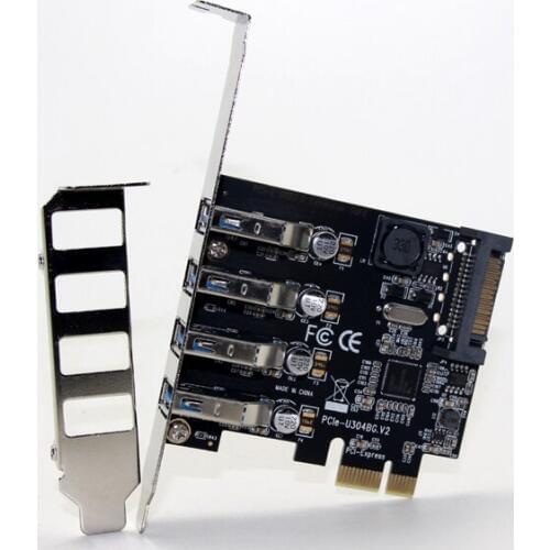 4 Port USB 3.0 5Gbps PCI-Express X1 Card Adapter HUB Support Low Profile Bracket