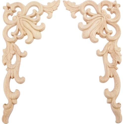 4Pcs European Floral Craft Furniture Decorative Carved Applique Wood Modern Wall Frame Corner Door