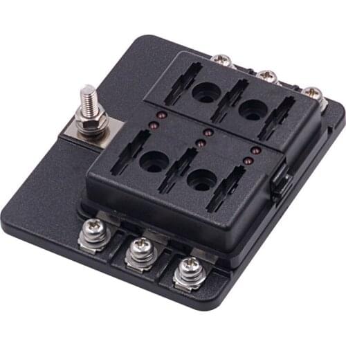 6-12 Ways 32V Fuse box Holder M5 Stud With LED Indicator Light 1in N out PC waterproof dust cover for Auto Car Boat Marine Trike