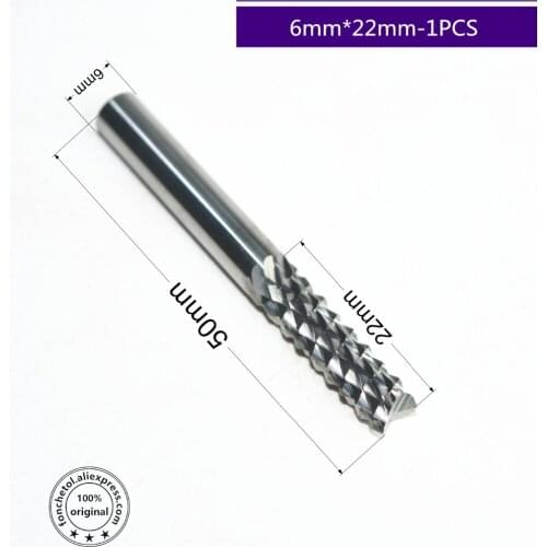 6mm*22mm,1pcs,Free shipping PCB End Mill,CNC machine Corn milling Cutter,Solid carbide tool,Circuit board,acrylic,carbon fibers