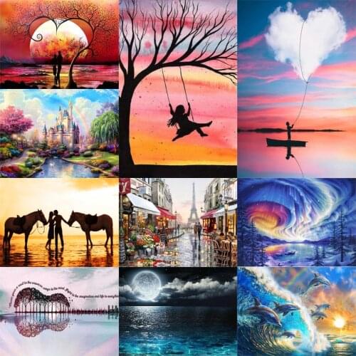 DIY 5D Diamond Painting Landscape Sunset Sea Falls Eiffel Tower View Square/Round Embroidery Cross Stitch Kit