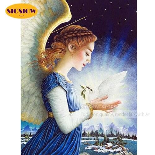 SIOSIOW Full Drilling 5d Diamond Painting Woman Angel Portrait Diamond Embroidery Elfin Rhinestone Painting Hobby Handmade Gifts