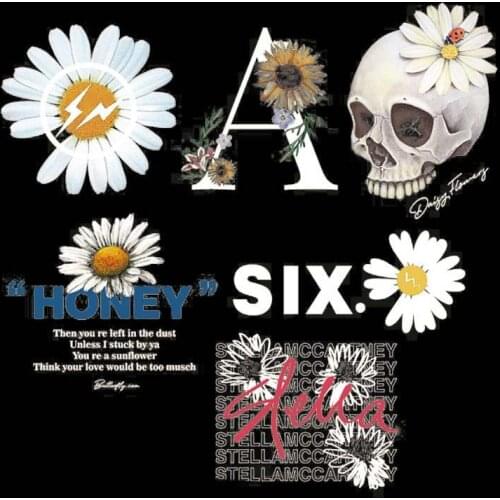 Punk Skull Daisy Flower Iron On Transfer Patch Letter A Dress Motif Applique Honey Sunflower Patches T Shirt Skirt Accessories