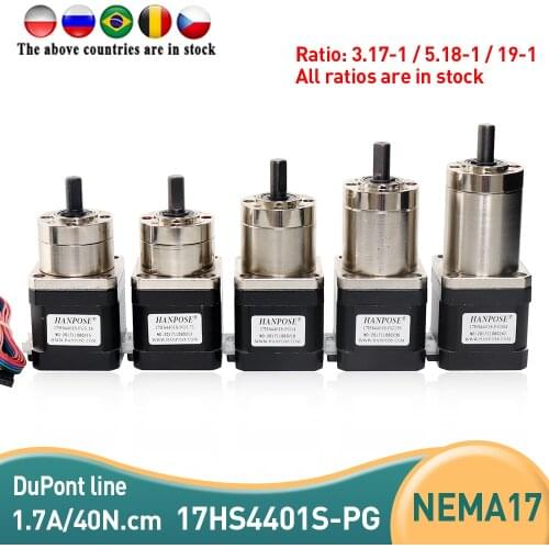 Free shipping 4-lead Nema17 Stepper Motor 17HS4401S-PG5.18：1 Gear Stepper Motor Ratio Planetary Gearbox Nema17 Gear motor for 3D