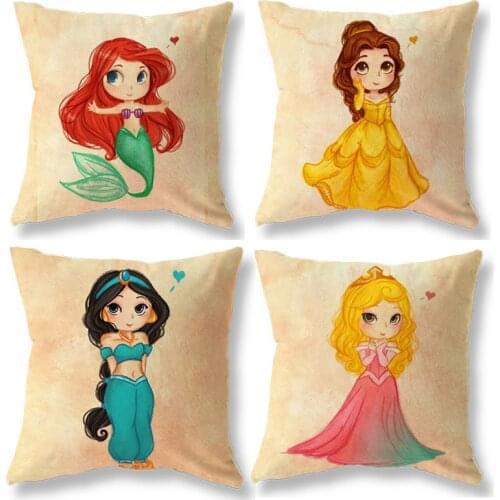 Disney Princess Pillow Case Cartoon Girl Cushion Cover Home Decoration Fairy Tale Birthday Christmas Gift 40x40 45x45cm