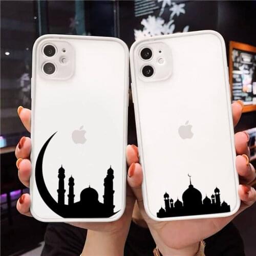 Muslim mosque Moon Phone Case For iPhone 12 11 Mini Pro XR XS Max 7 8 Plus X Matte transparent White Cover
