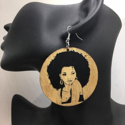 Black Woman Wooden Earrings