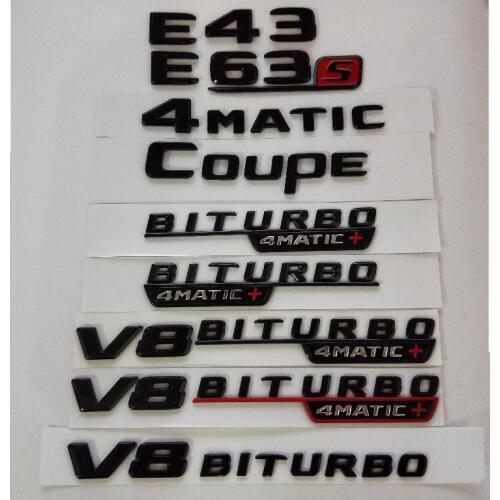 Gloss Black E43 E63 E63s V8 BITURBO 4MATIC+ Fender Trunk Emblem Emblems Badges for Mercedes Benz AMG W207 W211 W212 W213 Coupe