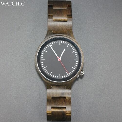 Minimal Style wood Men Wristwatch Japan Quartz Movement High Quality lady Watch Wooden black color Wristwatch gift idea