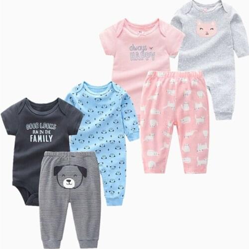 Infant clothing 3PCS suit 2021 new fashion short-sleeved romper + trousers + long-sleeved jumpsuit combination cotton suit