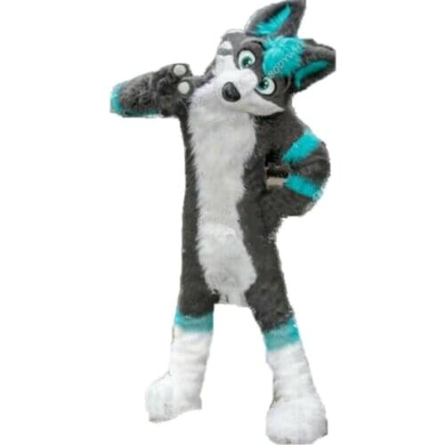 Long Fur Timber Grey Wolf Husky Dog Mascot Costume Adult Cartoon Fursuit Suit Character Advertisement Public Pedagogical