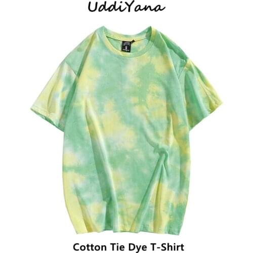 2021 Summer Mens Cotton Tie Dye T-Shirt Y2K Sweatshirt Skateboard Tees Womens Oversized Fashion T-Shirts Vintage Clothes Tops