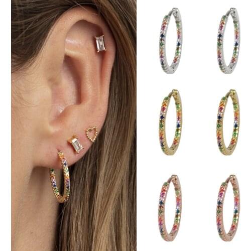 ISUEVA Luxury Silver Gold Filled Big Round Rainbow Cubic Zircon Hoop Earrings For Women Wedding Party Fashion Jewelry