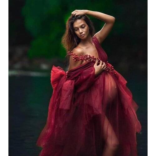 Custom Burgundy Formal Evening Dresses Long Women V Neck Full Sleeves Ruched Organza Evening Dresses 2021 New Dress for Party