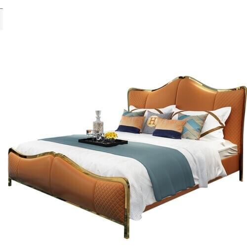 Karois M003 American Light Luxury Double Master Bedroom High Back Soft Net Red Leather Bed