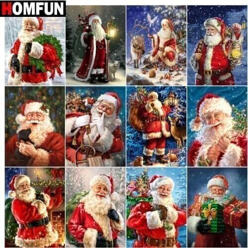 HOMFUN Paint With Diamond Embroidery "Santa claus snow gift"Diamond Painting Full Square Round Picture Of Rhinestone Decor