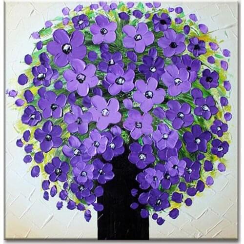 Mintura Pure Hand Painting Oil Painting Purple Flower Modern Fashion Abstract Knife Oil Painting Canva Frameless Home Decoration