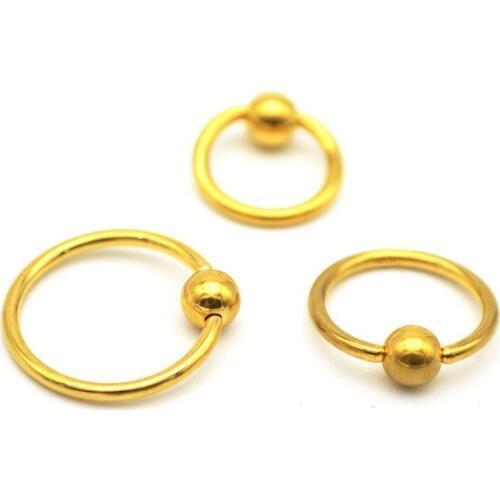 Gold BCR Ball Closure Captive Bead Ring Lip Nose Ear Tragus Septum Surgical Steel 16G 8mm 10mm 12mm Body Piercing Jewelry