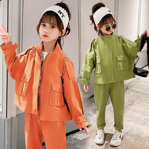 Children Clothing Set Autumn Girls Clothes Solid Zipper Jackets Pants 2Pcs Girls Clothing Sets Kids Tracksuit 4 6 8 10 12 Years