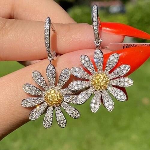 Fashion Sunflower Earrings Gold Flower Dangle Earrings for Women Female Engagement Wedding Drop Earrings