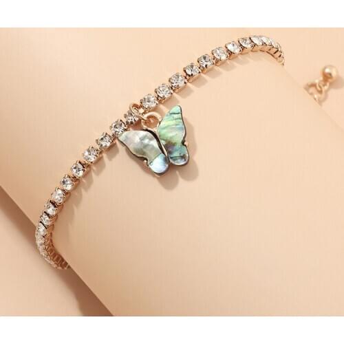 Fashion Gold Butterfly Tennis Anklet Rhinestone Jewelry for Women Crystal Butterfly Pendant Anklet Beach Foot Chain Bracelet