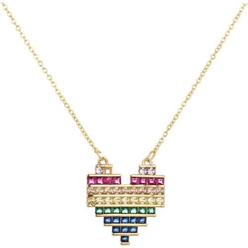 Fashion Rainbow Cz heart Necklace Pendant Choker Colorful Copper snake chain Necklace Jewelry zircons Accessories gift for Women
