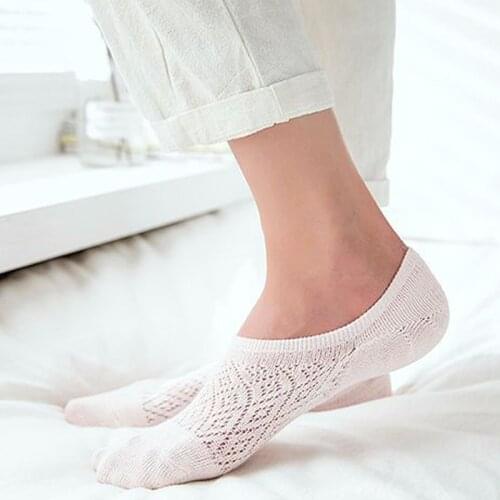 New Women Cotton Elastic Socks Anti-skid Invisible Liner Comfortable Breathable Ankle Boat Low Cut Hollow Out Lovely Short Socks