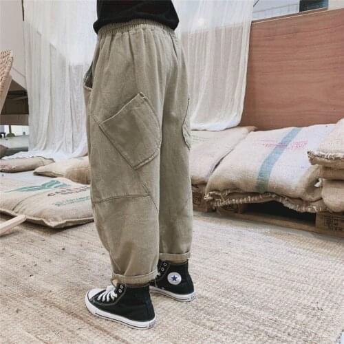 2020 Autumn Childrens Clothing Korean Childrens Fashion Solid Color Casual Pants Big Kids Twill Cotton Long Pants