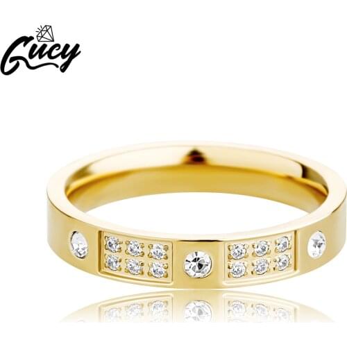 GUCY 4mm Stainless steel Iced Out Cubic Bling Zircon Couple Rings Luxury Fashion Jewelry For Gift Wholesale