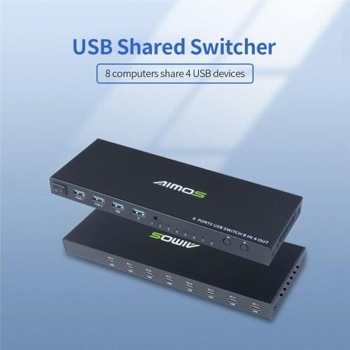 AIMOS USB2.0 Shared Switcher 8 Computers Sharing 4 USB Devices 8 in 4 out Switcher Box for Keyboard/Mouse/Printer/U Disk
