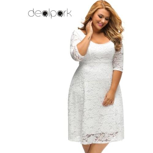 Summer Dress 2020 Women Plus Size Lace Dress A-Line High Waist V Zipper Back Party Dresses female Gowns Ladies clubwear 3XL 5XL