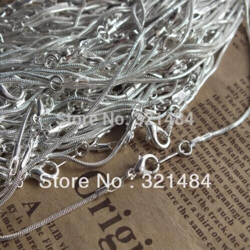 Silver plated chain necklaces in bulk 16 inch 100piece snake link chains with lobster clasp