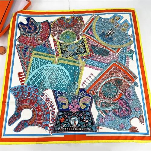 90cm Luxury Saddle Square Scarf Women Twill Silk Hand Rolled Hem Hijab Scarf Foulard Shawl Head Scarves Ladies foulard SatinSzal