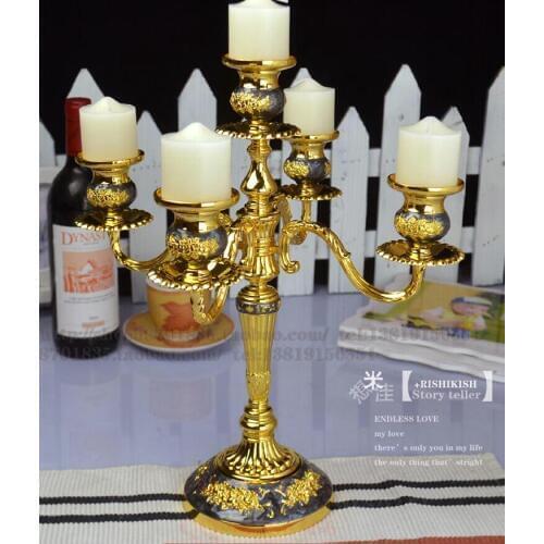 Luxury 5 arm candelabra gold candle holder metal candle holder farolillos decoration decorative-candles candlestick ZT2028gb