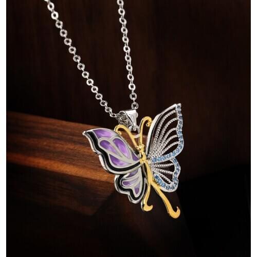 S925 Sterling Silver Necklace for women Pure Natural Diamond Pendants Fashion butterfly Silver Cute/Romantic Pendants Necklace